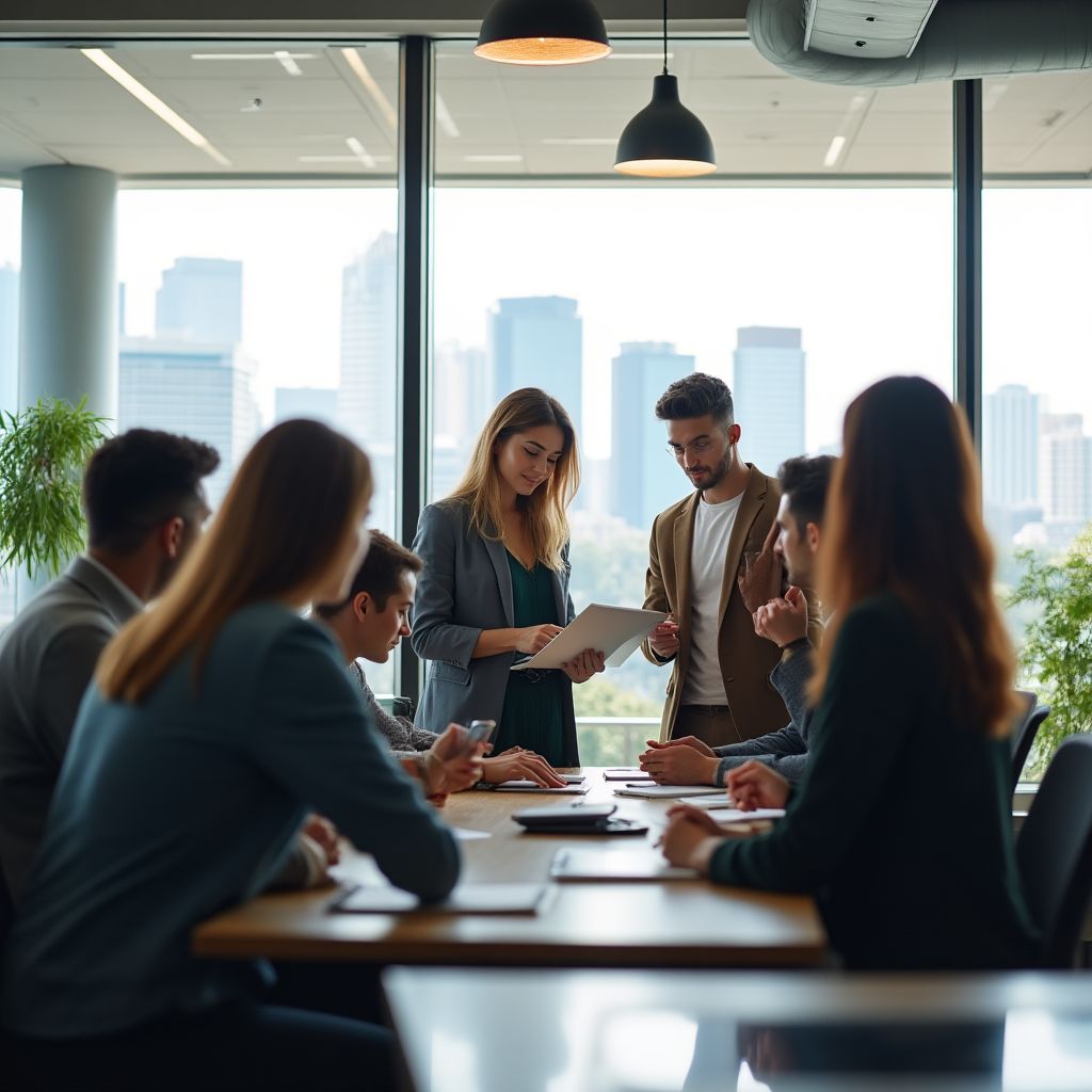 Ein modernes Büro, in dem ein diverses Team zusammenarbeitet